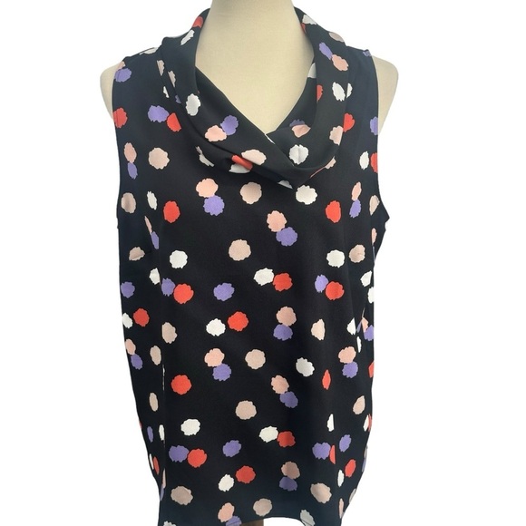 Ann Taylor Factory Tops - Black cowl neck polka dot sleeveless blouse.